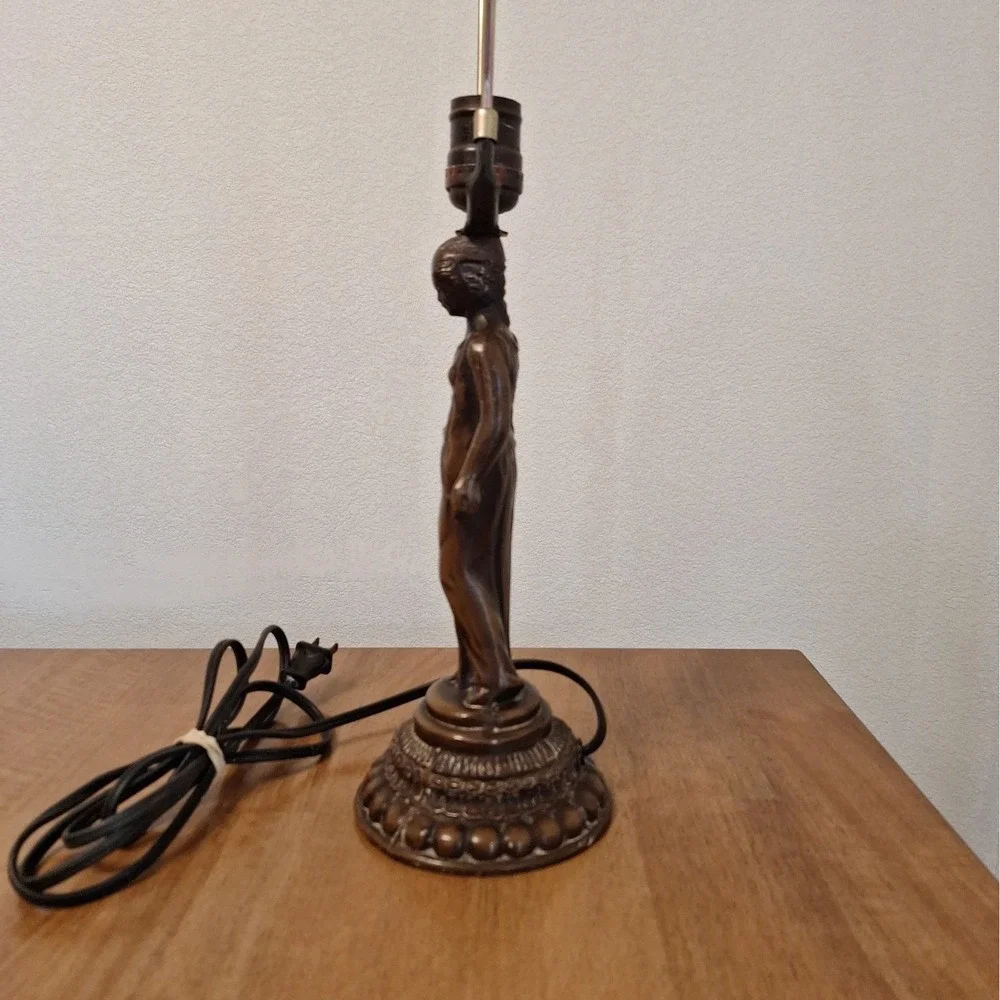 Art Nouveau Antique Vintage Figural Statue Table Lamp Bronze Cast Metal, Works